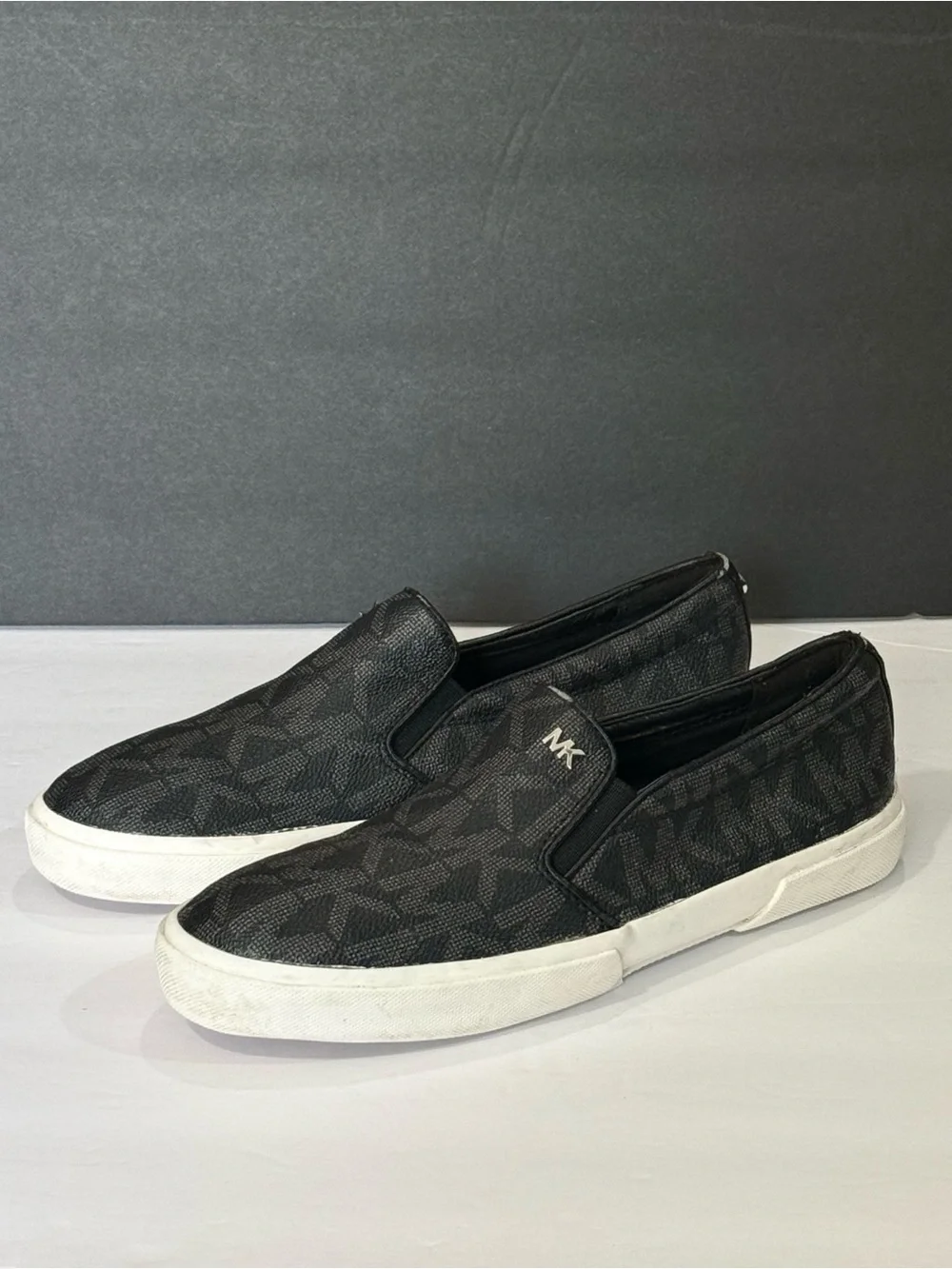 Michael Kors Black MK Monogram Slip-On Sneakers, sz 6.5 M